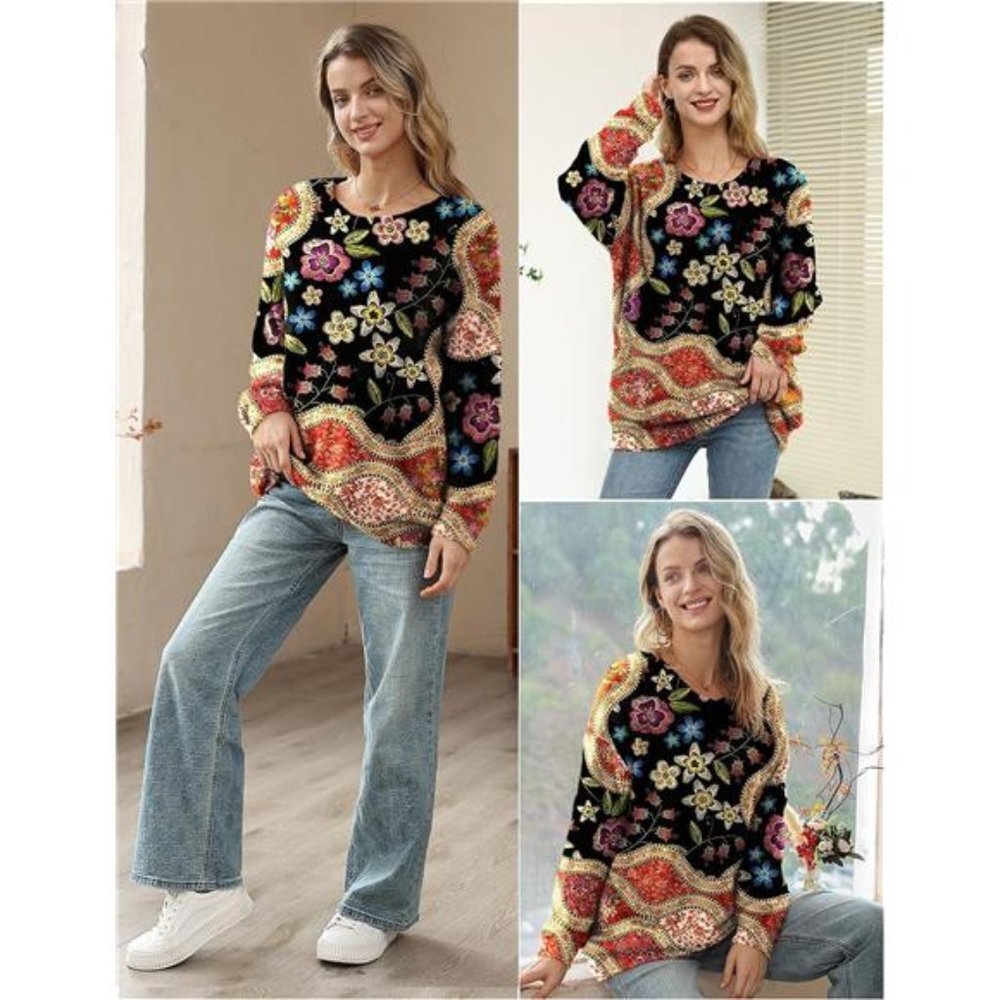Oversized Pullover Sweaters Women Sweater Graphic Casual Loose Long Sleeve Knit - Picture 4 of 5